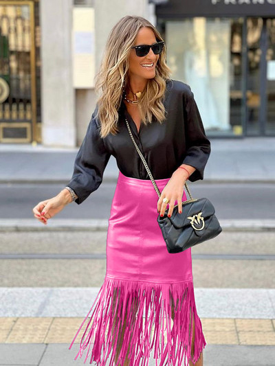 Divatos női PU bőr szoknya Bojt magas derekú fekete szoknya Őszi téli Bodycon alkalmi parti utcai szoknya 2023