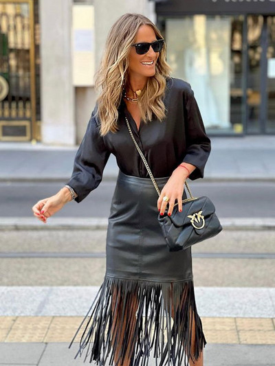 Divatos női PU bőr szoknya Bojt magas derekú fekete szoknya Őszi téli Bodycon alkalmi parti utcai szoknya 2023