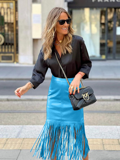 Divatos női PU bőr szoknya Bojt magas derekú fekete szoknya Őszi téli Bodycon alkalmi parti utcai szoknya 2023