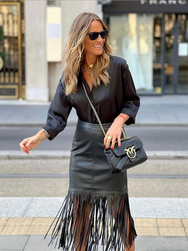 Divatos női PU bőr szoknya Bojt magas derekú fekete szoknya Őszi téli Bodycon alkalmi parti utcai szoknya 2023