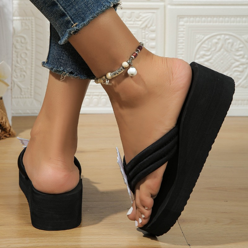 2024 Platform Szandál Női Papucs Magas Sarkú Nyári Cipők Divat Pillangó Ék Papucsok Fekete Otthoni Flip Flop Zapatillas