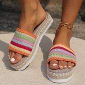 Női Luxus Decor Weave Design Lapos papucsok Női Bohém vakáció alkalmi csúszdák Női platform papucsok Strand női cipők