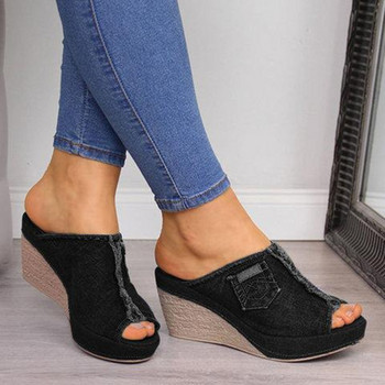 Γυναικεία παπούτσια Καλοκαιρινά Νέες παντόφλες Cowboy Fashion Retro Wedge Platform Beach Γυναικεία παπούτσια Peep ψηλοτάκουνα Sandalias Mules 2023