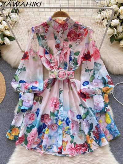 Vestidos De Fiesta Női Ruhák Rövid nyári ruha Virágos Vintage Elegáns Fodrokkal Lámpás Ujj Redős Köntös Köntös Femme