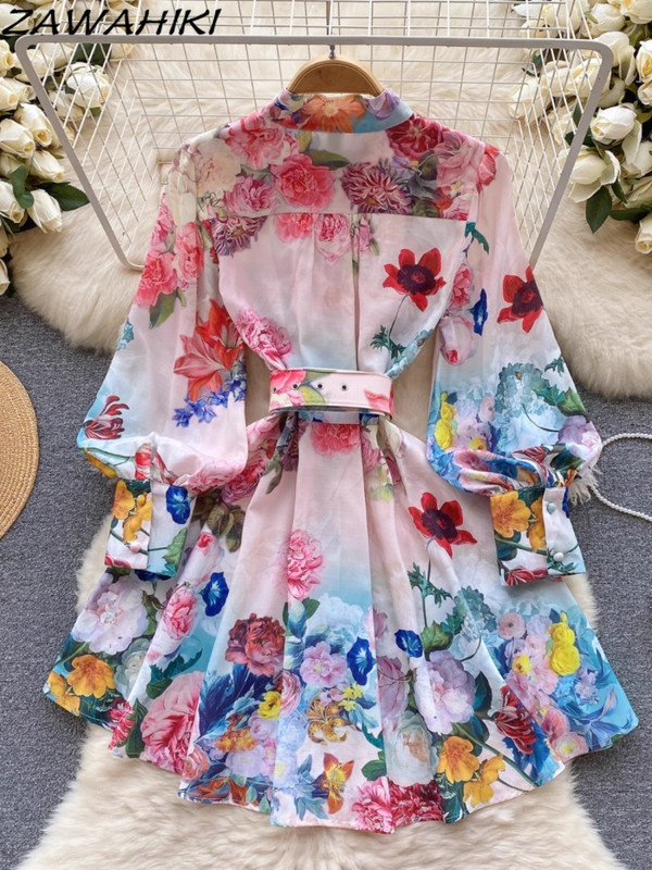 Vestidos De Fiesta Női Ruhák Rövid nyári ruha Virágos Vintage Elegáns Fodrokkal Lámpás Ujj Redős Köntös Köntös Femme