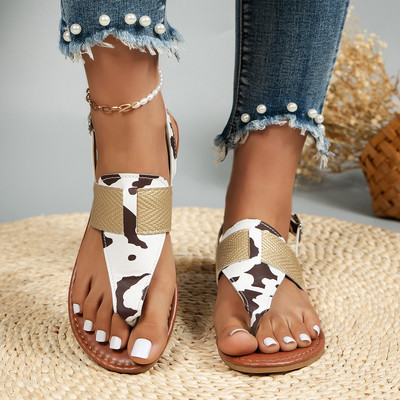 Új női gladiátor szandál 2024 divatos, kerek orrú, lapos aljú, alkalmi, csúszásmentes strand női cipő nyári csíptetős római szandál