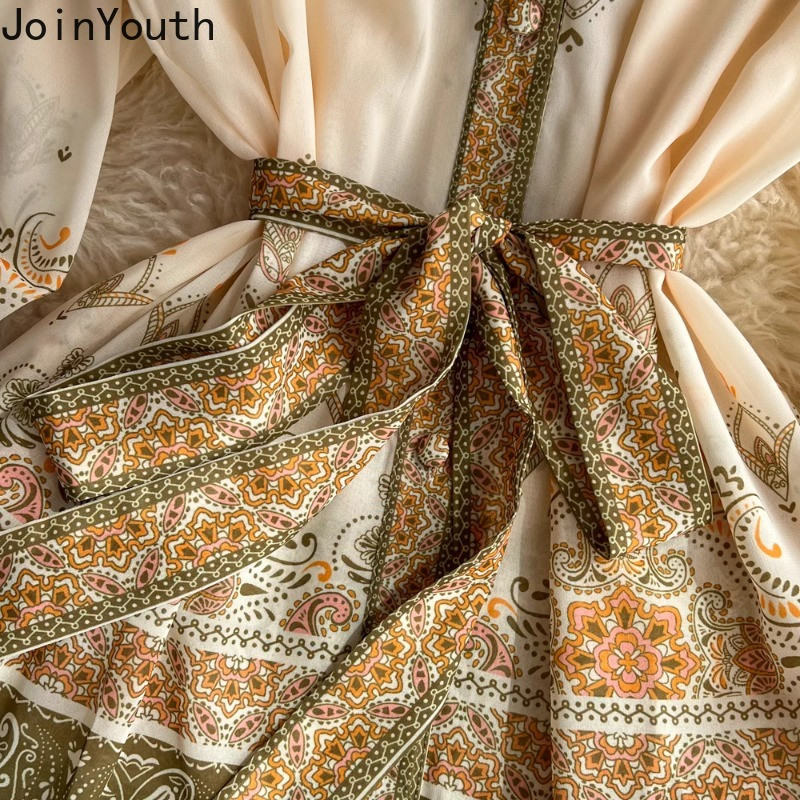 Virágos pólyás ruha női lámpás ujjú kötszer hosszú köntös Femme 2024 Vestidos De Mujer divatos vintage nyári maxi ruhák