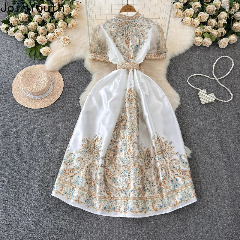 Bandage masni ruhák Női ruházat V-nyakú puffos ujjú virágos köntös Femme Vintage elegáns nyári ruha 2024 Vestidos De Mujer