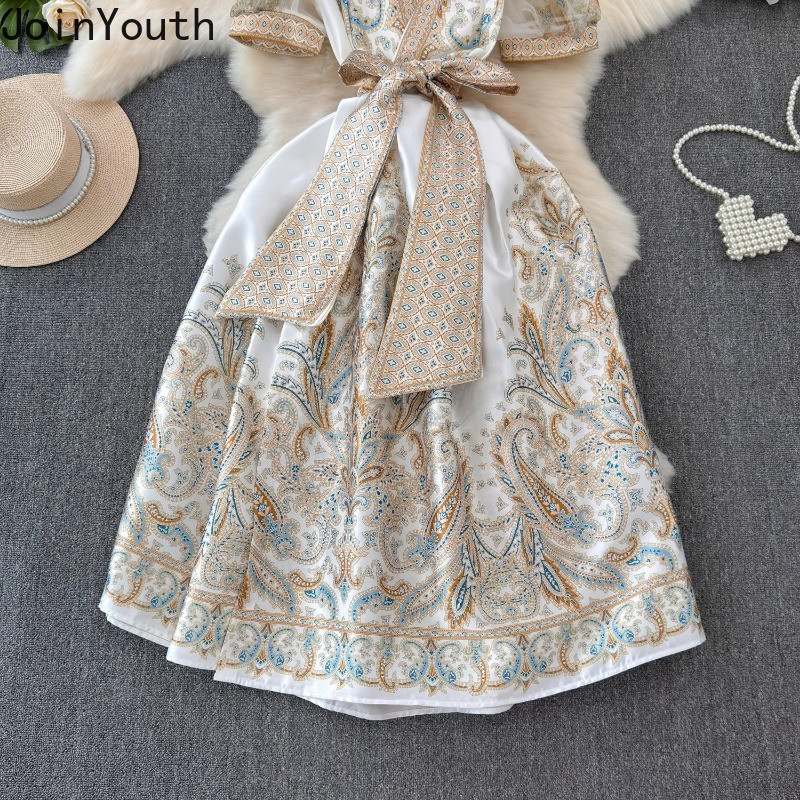 Bandage masni ruhák Női ruházat V-nyakú puffos ujjú virágos köntös Femme Vintage elegáns nyári ruha 2024 Vestidos De Mujer