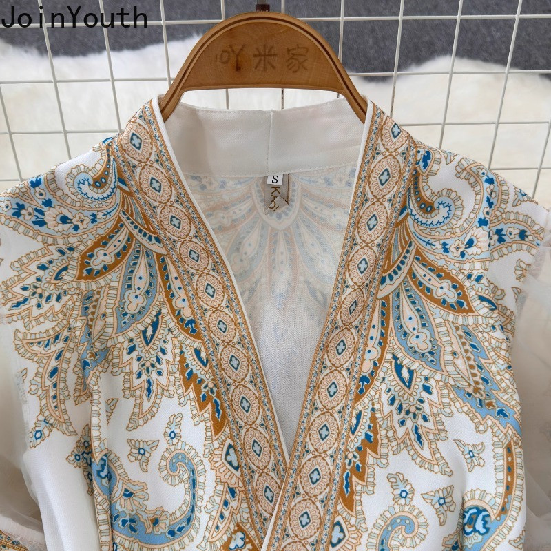 Bandage masni ruhák Női ruházat V-nyakú puffos ujjú virágos köntös Femme Vintage elegáns nyári ruha 2024 Vestidos De Mujer