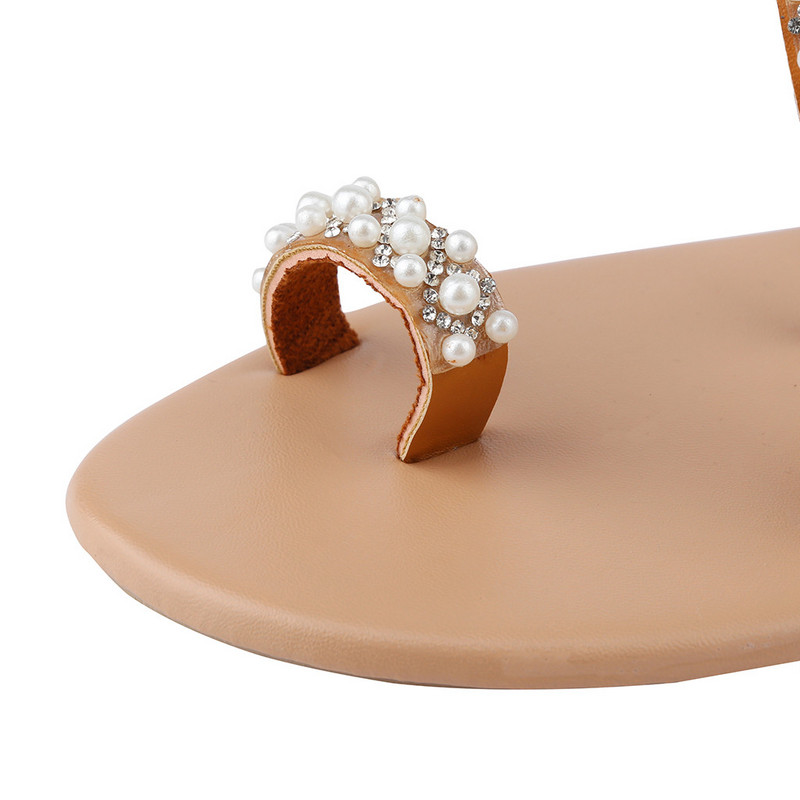 Bohemia Pearl Crystal bokapánt női tengerparti lapos cipő nyári vakációs ruha esküvői parti papucs szandál Zapatos Mujer 2024