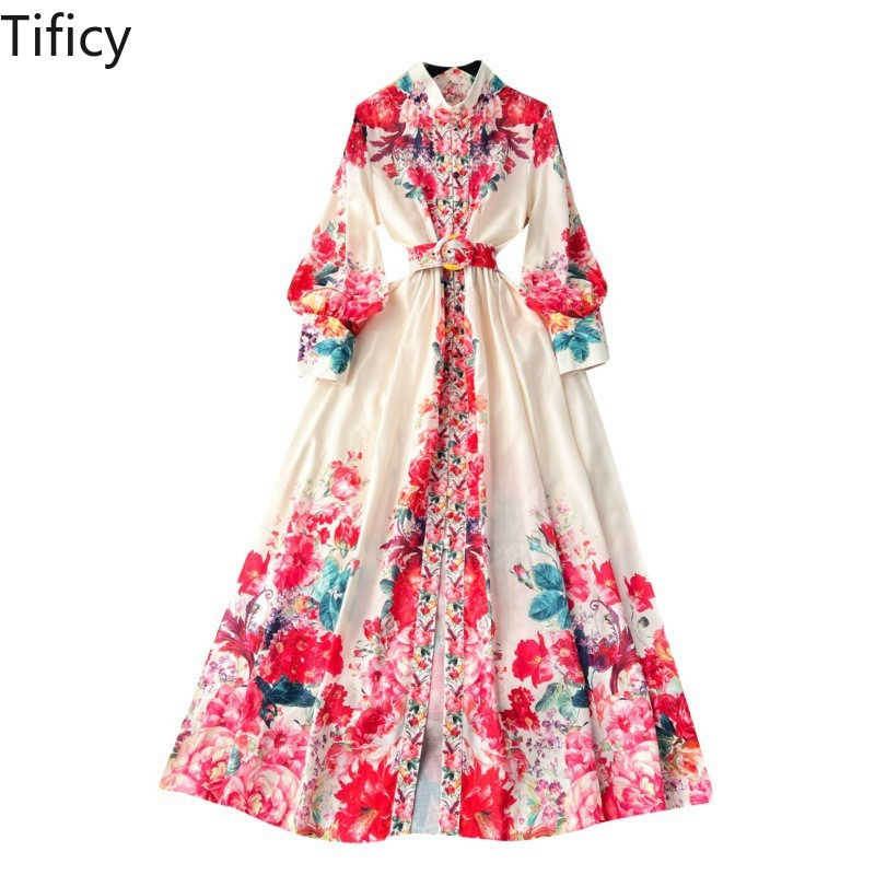 Palace Retro francia elegáns ruha tavaszi és őszi női új csúcskategóriás álló galléros lámpás hosszú ujjú derék ruhák