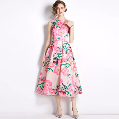 2023-as új divattervező virágos nyári nyomat Vintage Elegáns Egy vonalas parti ruhák Női születésnapi vacsoraruha Goblincore Runway