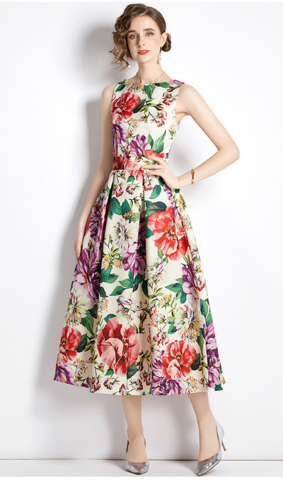 2023-as új divattervező virágos nyári nyomat Vintage Elegáns Egy vonalas parti ruhák Női születésnapi vacsoraruha Goblincore Runway