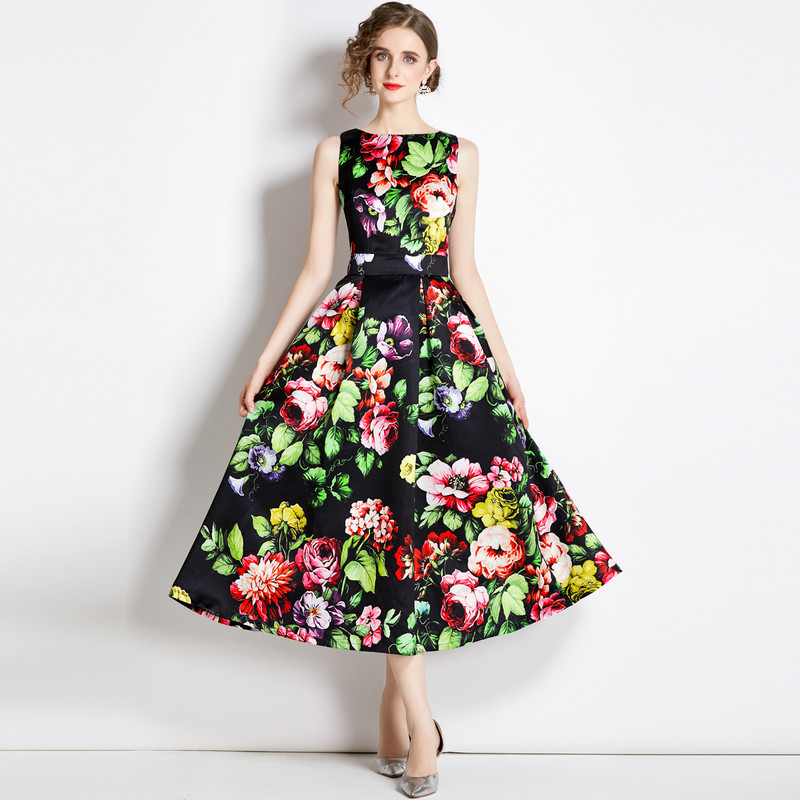 2023-as új divattervező virágos nyári nyomat Vintage Elegáns Egy vonalas parti ruhák Női születésnapi vacsoraruha Goblincore Runway