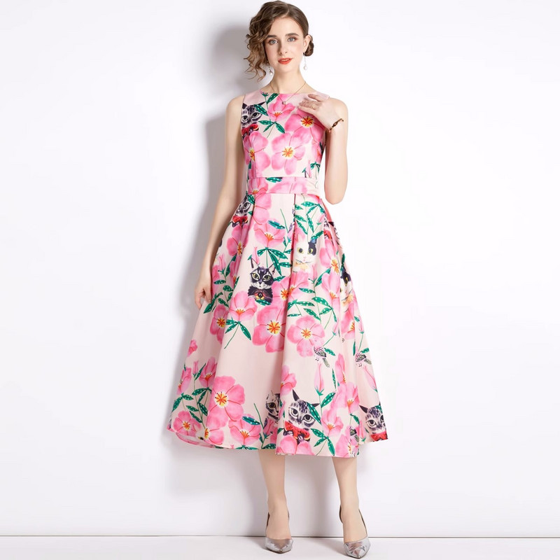 2023-as új divattervező virágos nyári nyomat Vintage Elegáns Egy vonalas parti ruhák Női születésnapi vacsoraruha Goblincore Runway