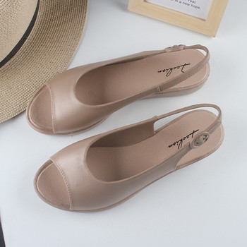 Дамски нови PVC модни плоски летни ежедневни едноцветни дамски обувки Плажни сандали с рибена уста