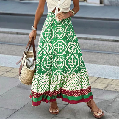 Vintage mintás női nagy lengő szoknyák patchwork fodrok nyári női bő szoknya Utcai viselet alkalmi retro hosszú szoknya Vestido 2023