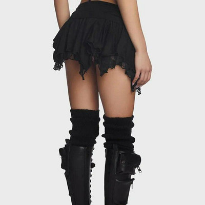 Női miniszoknyák Gothic Punk szabálytalan szoknyák Alacsony derékú szoknyák Csipke redőzött szabálytalan tömör nyári karcsú szoknyák klubruházathoz