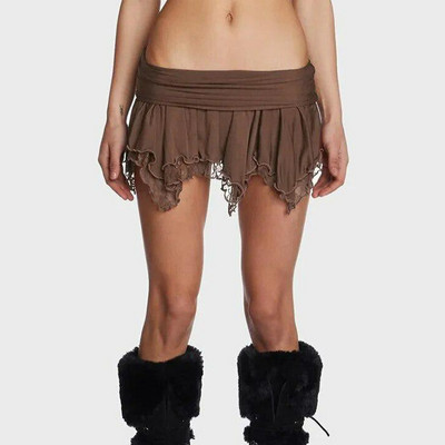 Női miniszoknyák Gothic Punk szabálytalan szoknyák Alacsony derékú szoknyák Csipke redőzött szabálytalan tömör nyári karcsú szoknyák klubruházathoz