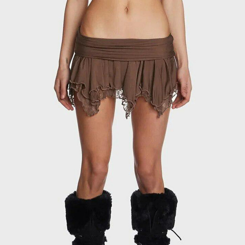 Női miniszoknyák Gothic Punk szabálytalan szoknyák Alacsony derékú szoknyák Csipke redőzött szabálytalan tömör nyári karcsú szoknyák klubruházathoz