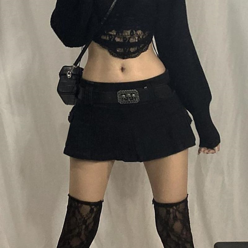 Nyári új fazon tiszta színű street spice girl stílusú határon átívelő európai és n női farmer rakott szoknya rövid szoknya