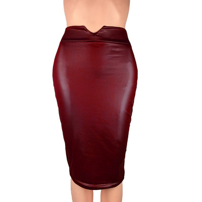 Magas derekú Bodycon szoknyák Utcai ruházat Őszi női Pu műbőr szoknya Feszes sztreccs női ceruza Midi szoknyák