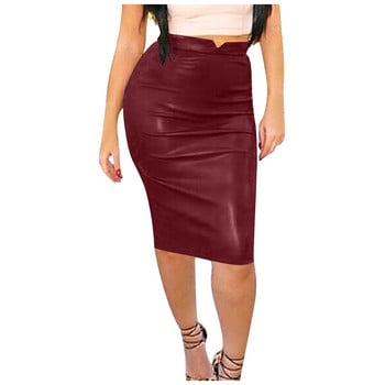 Дамска ретро кожена пола с висока талия Slim Fit Party Pencil Skirt Отслабваща елегантна пола с дължина до коляното Faldas Saia