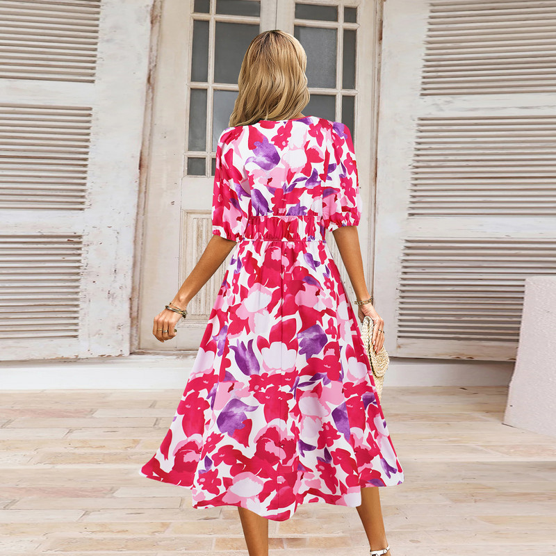 Υψηλής ποιότητας καλοκαιρινό γυναικείο φόρεμα με μποέμ με λαιμόκοψη σε γραμμή Α Δημοφιλές Vestido Elegante Vintage Maxi μακρύ σέξι νυχτερινό φόρεμα Hot