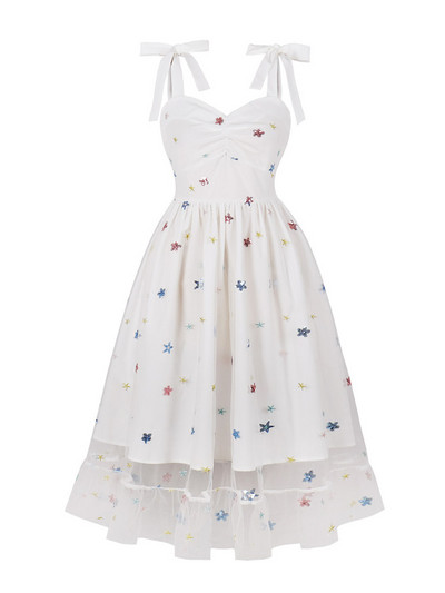 Tonval Sweetheart nyakú eperhálós hosszú női ruhák csomós pántos magas derekú vintage midi hajtogatott parti flitteres ruha