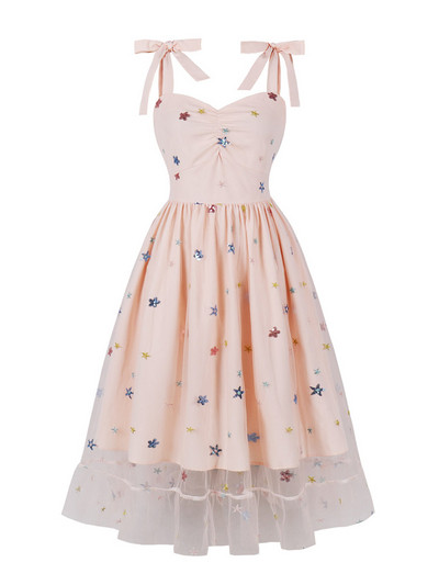 Tonval Sweetheart nyakú eperhálós hosszú női ruhák csomós pántos magas derekú vintage midi hajtogatott parti flitteres ruha