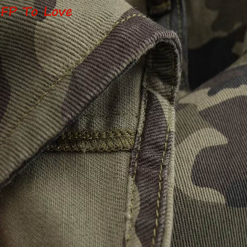 OOTD Mini pantaloni scurți din denim Fusta de bază, largi, sexy, de stradă, pentru femei, camuflaj, verde, de calitate, de primăvară.