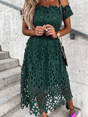 Rochii midi cu umăr dezactivat pentru femei, vară, cu mâneci scurte, fără spate, rochie scobită, la modă pentru femei, la birou, la rochie solidă