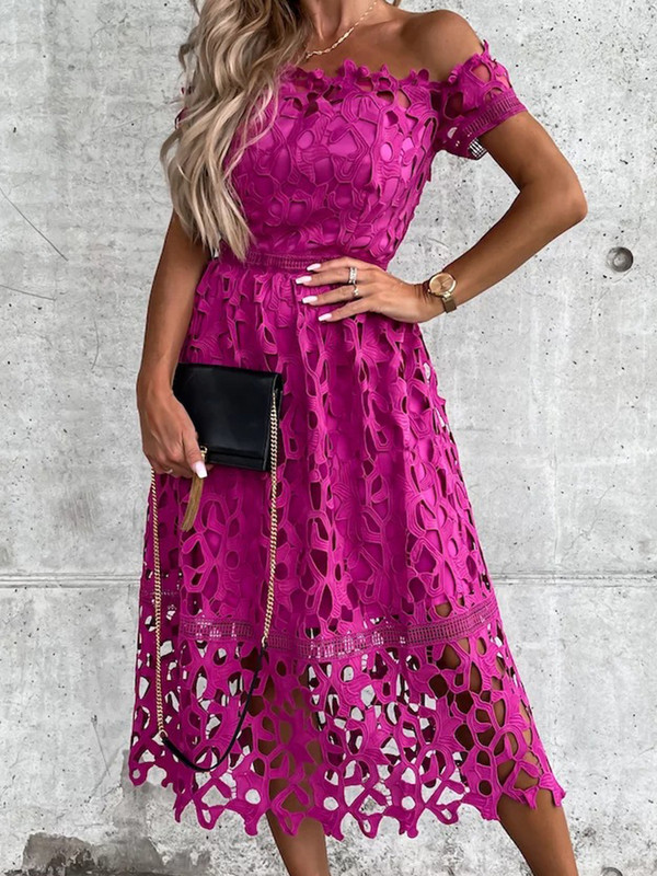 Rochii midi cu umăr dezactivat pentru femei, vară, cu mâneci scurte, fără spate, rochie scobită, la modă pentru femei, la birou, la rochie solidă