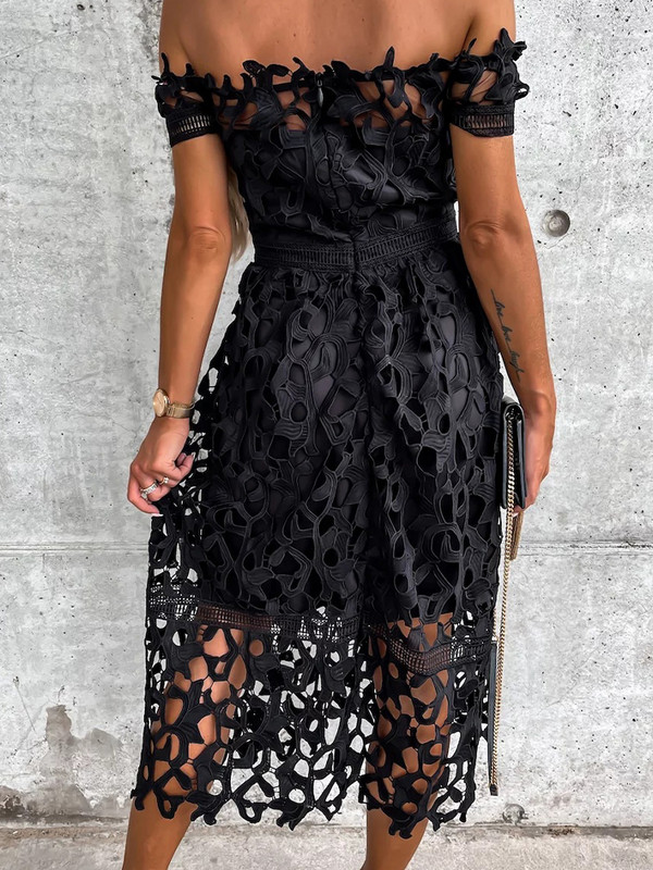 Rochii midi cu umăr dezactivat pentru femei, vară, cu mâneci scurte, fără spate, rochie scobită, la modă pentru femei, la birou, la rochie solidă