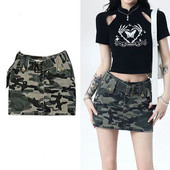 2023 noi femei camuflaj cu talie înaltă bodycon fustă A-line micro denim stil coreean S-XXL