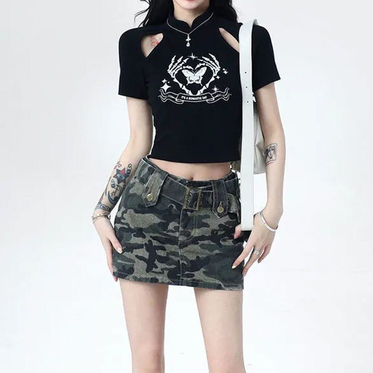 2023 noi femei camuflaj cu talie înaltă bodycon fustă A-line micro denim stil coreean S-XXL