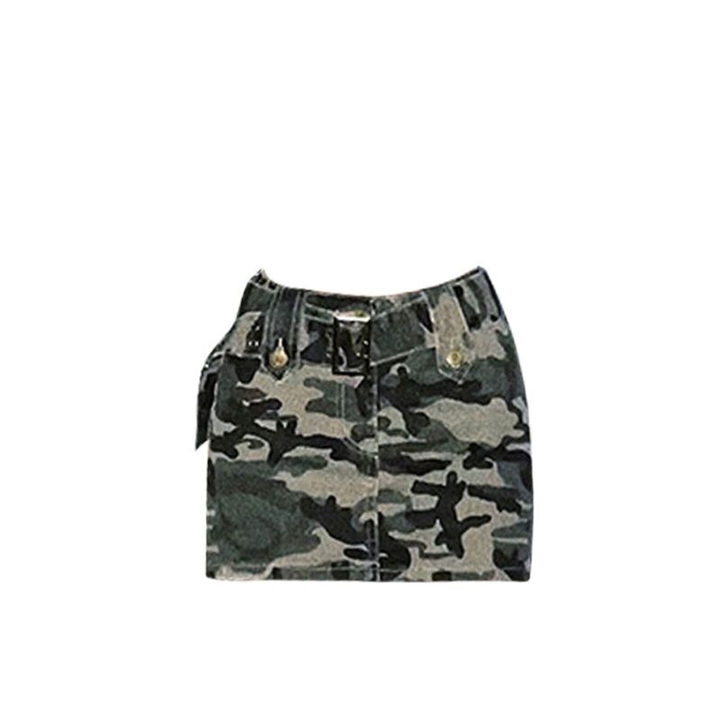 2023 noi femei camuflaj cu talie înaltă bodycon fustă A-line micro denim stil coreean S-XXL