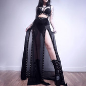 Harajuku Punk Fusta neagră scobită Y2K Goth Grunge Patchwork cu ochi Fusta lungă de vară Sexy Night Club Fusta SY22033AH