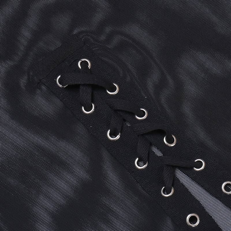 Harajuku Punk Fusta neagră scobită Y2K Goth Grunge Patchwork cu ochi Fusta lungă de vară Sexy Night Club Fusta SY22033AH