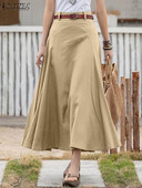 ZANZEA 2024 de vară ocazional fuste Midi femei fuste supradimensionate cu linie în patchwork de culoare solidă fund cu fermoar fustă cu talie înaltă