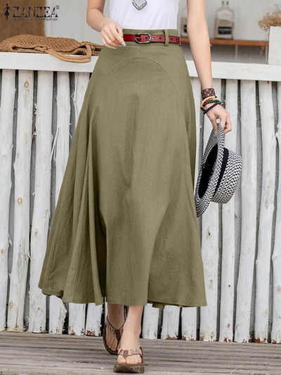 ZANZEA 2024 de vară ocazional fuste Midi femei fuste supradimensionate cu linie în patchwork de culoare solidă fund cu fermoar fustă cu talie înaltă