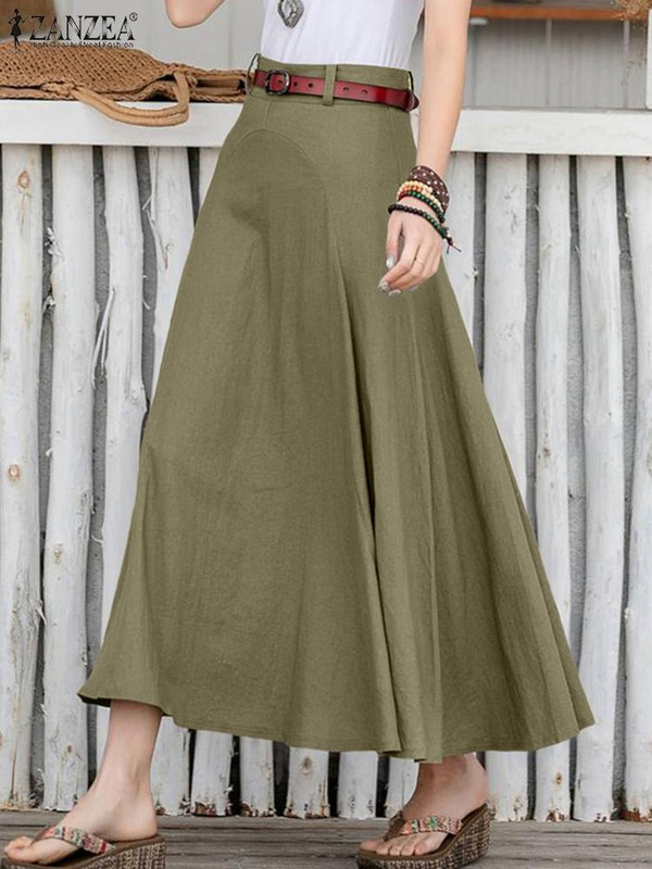 ZANZEA 2024 de vară ocazional fuste Midi femei fuste supradimensionate cu linie în patchwork de culoare solidă fund cu fermoar fustă cu talie înaltă