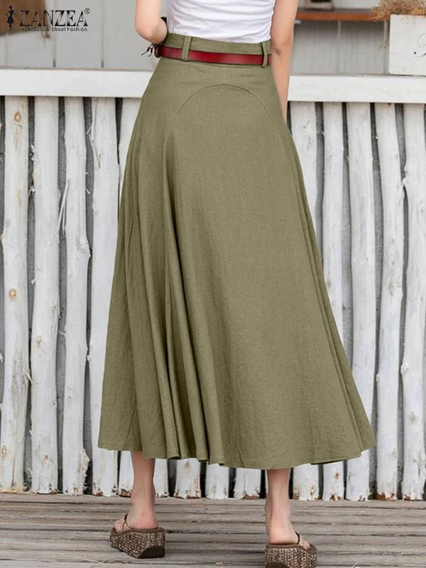 ZANZEA 2024 de vară ocazional fuste Midi femei fuste supradimensionate cu linie în patchwork de culoare solidă fund cu fermoar fustă cu talie înaltă