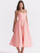 Mozision Rochie midi largi, elegantă, cu linie A, rochie pentru femei, cu bretele spaghete, fără mâneci, fără spate, franceză, retro, sexy, rochie lungă Rochii