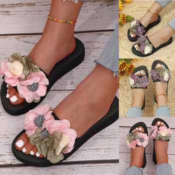 Ново при жените Дамски бохемски лък Декорация на цветя Сандали Плажни чехли с отворени пръсти Ежедневни обувки Летни чехли zapatos mujer