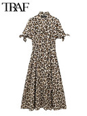Γυναικεία φόρεμα TRAF Cut Out Animal Print Midi κοντομάνικα καθημερινά φορέματα 2024 Νέα γυναικεία βραδινά φορέματα για πάρτι
