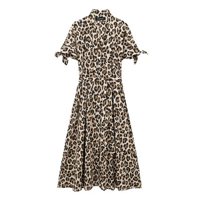 Γυναικεία φόρεμα TRAF Cut Out Animal Print Midi κοντομάνικα καθημερινά φορέματα 2024 Νέα γυναικεία βραδινά φορέματα για πάρτι