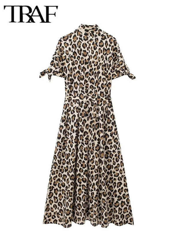 Γυναικεία φόρεμα TRAF Cut Out Animal Print Midi κοντομάνικα καθημερινά φορέματα 2024 Νέα γυναικεία βραδινά φορέματα για πάρτι