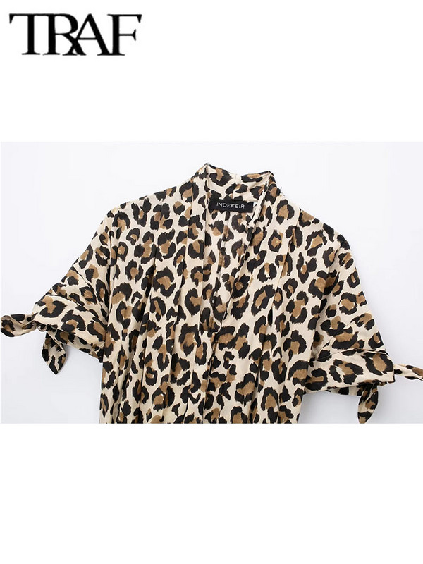 Γυναικεία φόρεμα TRAF Cut Out Animal Print Midi κοντομάνικα καθημερινά φορέματα 2024 Νέα γυναικεία βραδινά φορέματα για πάρτι